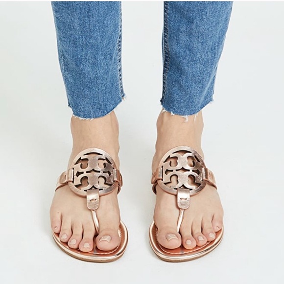tory burch rose gold flip flops